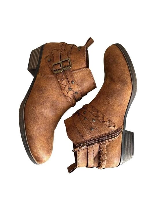 Sugar Shoes - Sugar Tinworker Cognac Faux Suede Heeled Brown Zip Up Ankle Booties Women’s 8.5M
